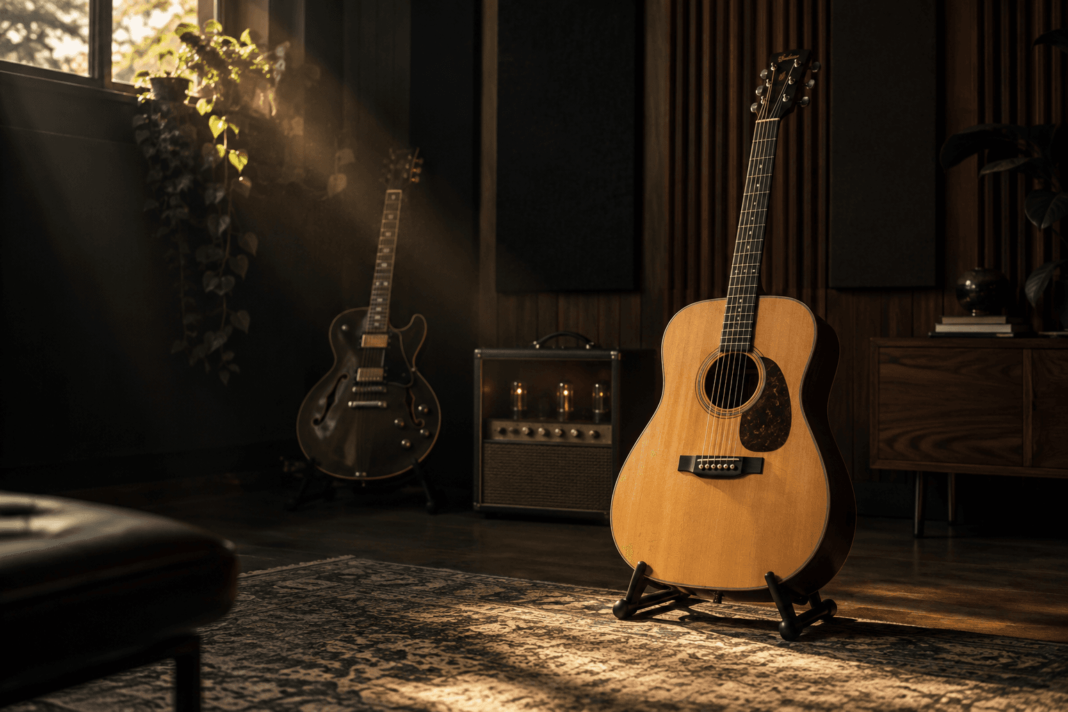 Violão e guitarra no estúdio musical da ArtiMusic